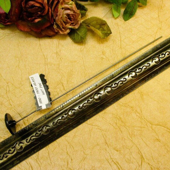 VICTORIAN Hat Pin ~ ANTIQUE Detailed French Jet Steel Hat Pin ~ 1890s Hat Pin - Picture 9 of 10